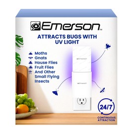 Emerson ITL5107 Indoor Plug-in Fly & Bug Catcher with UV LED Light – Mess-Free, Silent Glue Card Catcher for House Flies, Fruit Flies, Moths & Gnats – 24/7 Coverage, Includes 3 Glue Boards