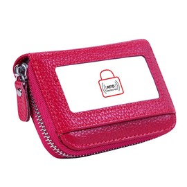 Women's RFID Blocking 12 Slots Credit Card Holder Leather Accordion Wallet,rose