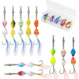 CHSEROK Angelköder Set, 10 Stück Spiralform Angelköder, Bunt Gefiedert Kunstköder Set, 360° Drehbar Spoons Forelle, für Süß- und Meerwasserfische
