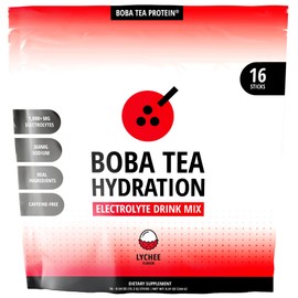 Boba Tea Hydration | Electrolyte Powder Drink Mix | Lychee | 1000mg Electrolytes, Vitamin C | 16 Stick Packets