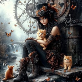 Lxmsja Steampunk Woman Diamond Art Kits for Adults, Water Wheel Diamond Painting Kits for Beginners, 5D DIY Full Drill Gem Art Crafts for Adults, Home Wall Decor 12x12 inch