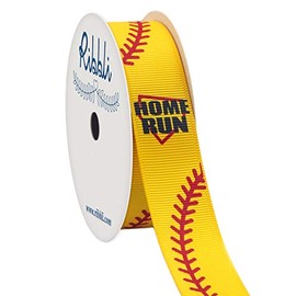 Ribbli Grosgrain Baseball/Softball Home Run Stitching Ribbon,7/8-Inch x 10-Yard,Yellow/Black/Red