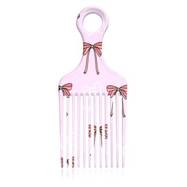 1PC Hair Pick,Afro Pick for Long Thick Curly Hair,Portable Styling Afro Comb,Cute Design for Women Men and Girls (TS12-Pink Bow)