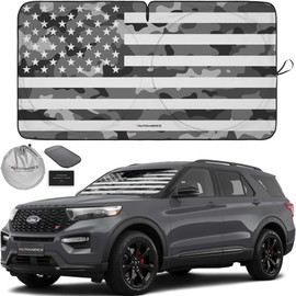 Autoamerics 1-Piece Windshield Sun Shade Gray Camo American Flag USA Design - Foldable Car Front Window Sunshade for Most Sedans SUV Truck - Blocks Max UV Rays and Keeps Your Vehicle Cool - Medium