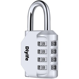 Diyife Padlock, Dial, Key, Combination Lock, 4 Digit Combination Lock, Anti-Theft, Numbered Type, Valuables Holder, School, Locker, Business, Warehouse, Outdoor, Japanese Instruction Manual Included