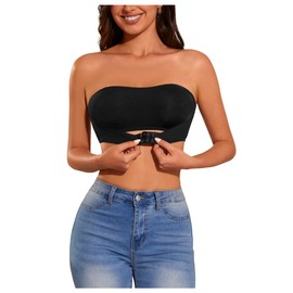 OYOANGLE Women's Bandeau Bralette Seamless Non-Slip Comfortable Strapless Bra Black XL