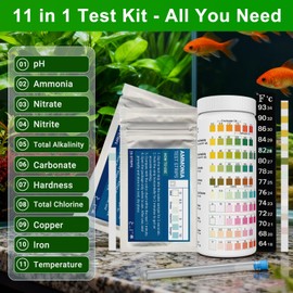 11 in 1 Aquarium Test Strips Kit | Aquarium Ammonia Test Strips | 150 Strips | Quick Accurate Freshwater&Saltwater Fish Tank Water Test Kit for Ammonia,pH,Nitrate,Nitrite,Hardness,Chlorine,Carbonate