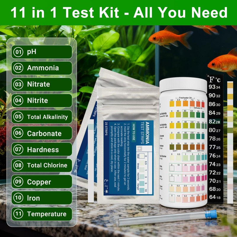11 in 1 Aquarium Test Strips Kit | Aquarium Ammonia
