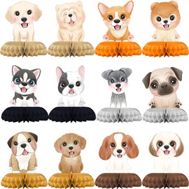 Puppy Pawty Birthday Decorations, 12pcs Cartoon Dog Honeycomb Centerpieces for Puppy Themed Kids Birthday Party Table Decor and Dog Party Supplies