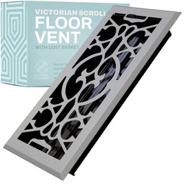 Home Intuition Victorian Scroll 2x12 Inch Decorative Floor Register Vent with Mesh Cover Trap, Light Grey
