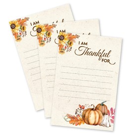 40 Thanksgiving I Am Thankful for Fill in Gratitude Cards- Plate Setting or Activity for Familes Adults & Kids - Pumpkins, Fall Autumn Leaves Sunflowers Decorations Supplies Made in the USA