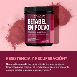 Polvo de Betabel HAVASU NUTRITION con Vitamina B12, Cordyceps, Óxido Nítrico, Apoyo Post-Entrenamiento, Sabor Cereza y Frutas del Bosque, 30 Porciones