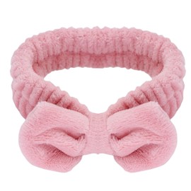 Awenbin Spa headband, bowknot headband in sakura Pink, reusable, soft and comfortable, preventing liquid from getting wet and disrupting hair, ideal for facial cleansing, bathing, and yoga exercises