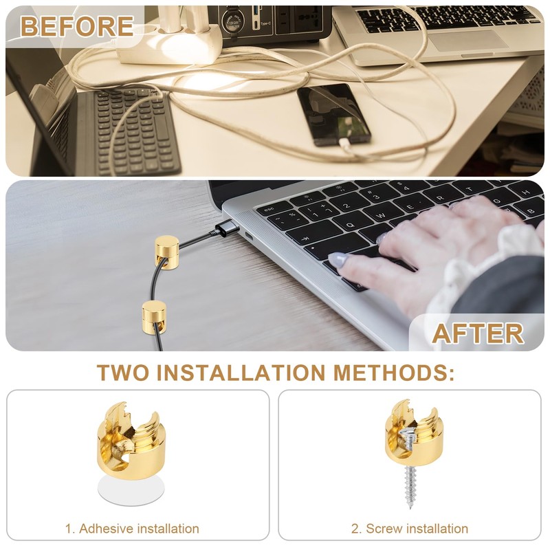 3pcs Gold Cable Anchors, Metal Phone Charger Cord Holders Cable
