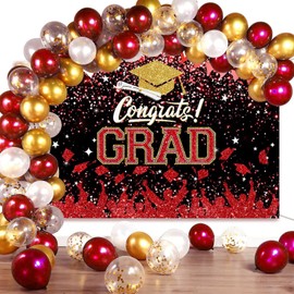 Mocsicka Graduation Party Decorations 2025 Congrats Grad Backdrops for Photography Bachelor Cap Congratulations Grad Photo Backdrop Graduation Prom Party Supplie (Red, 7x5ft (82x60 inch))