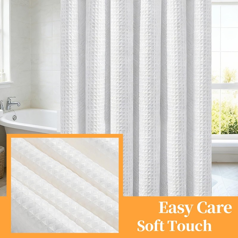 MospdyGear Water and Mould Proof Shower Curtain, White Waffle Weave