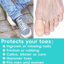 Byehambuni Silicone Big Toe Protectors - 8 Pack Gel Toe Caps - Toe Covers for Women - Toe Cushions for Pain Relief, Corns, Calluses, Blisters, Missing or Ingrown Toenails, Reusable - Beige, Large