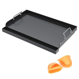 Universal Flat Top Griddle for Gas/Charcoal/Electric Grill, 25" x 16.5" Nonstick FlatTop Carbon Cooking Pan for Weber, Nexgrill, Charbroil, Camp Chef Grill Plate Teppanyaki Insert with Silicone Gloves