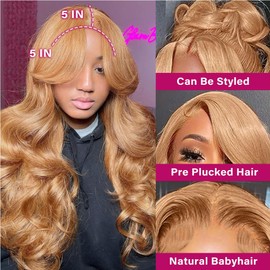 Ailwelia Honey Blonde Body Wave Wear And Go Glueless Bob Wig Human Hair 5x5 Hd Lace Closure Wigs Human Hair Wigs For Black Women 200% Density Glueless Bob Wig Human Hair With Baby Hair 18 Inch