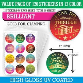 Bible Quote Gold Foil Stickers - (Pack of 120) 2" Large Faith Motivational Christian Verses Jesus Inspirational Labels Religious Envelope Seals for Christmas Happy Holidays New Year