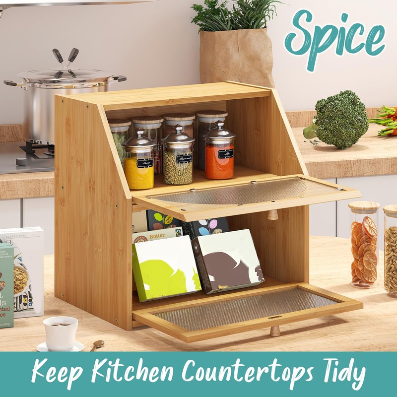 Vriccc Extra Large Bread Box for Kitchen Counter, Bamboo Wood
