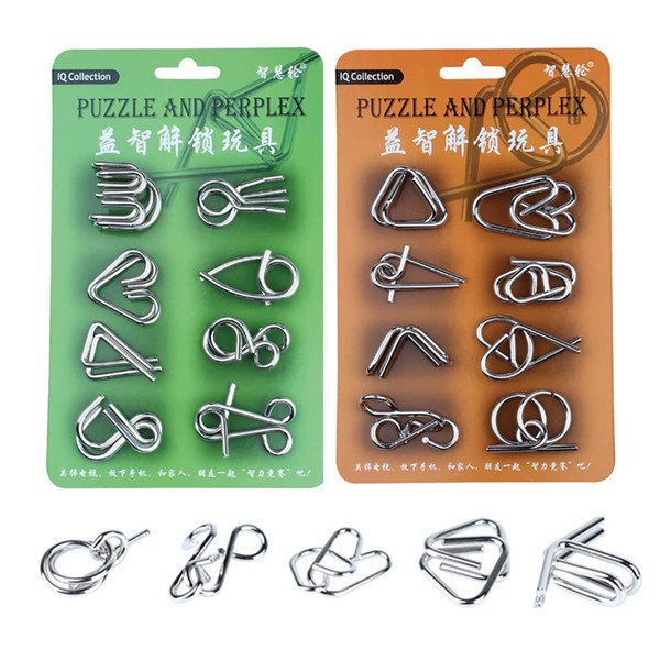 Puzzle Games Set, 16 Pieces Metal Puzzle Games, IQ Games,
