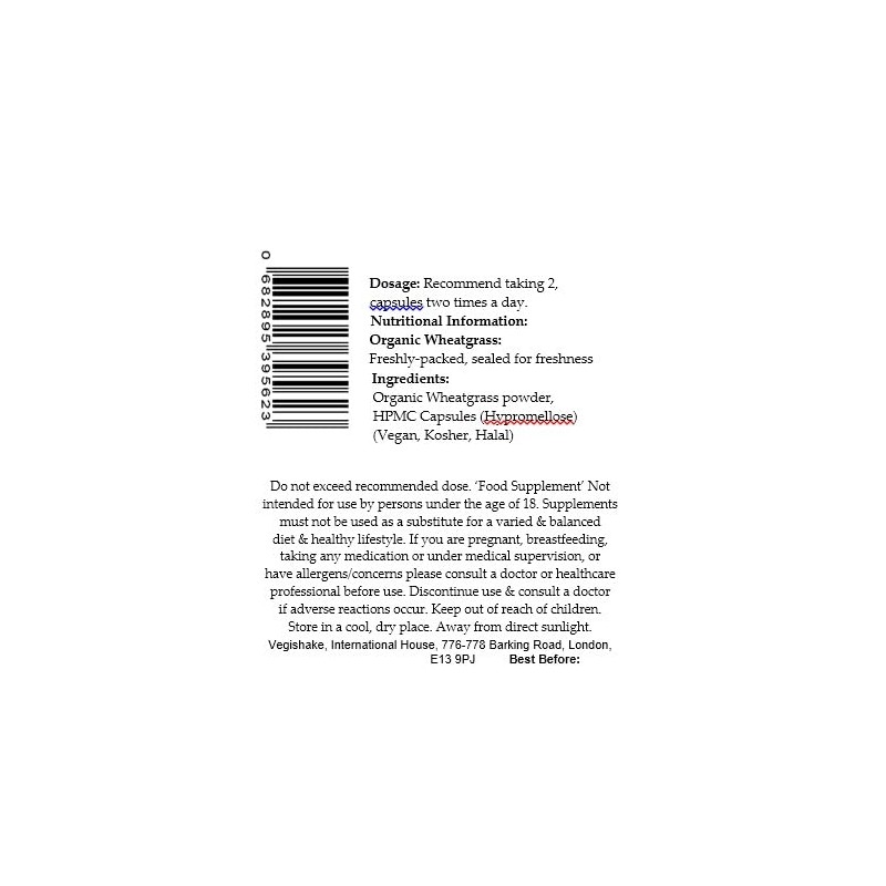 Organic Wheatgrass HPMC Capsules Nutrient Immune Rich Health Fitness Antioxidant