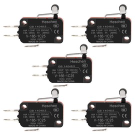Heschen Micro Switch, V-165-1C25, SPDT, Short Roller Lever, 16A 250VAC, 5PCS