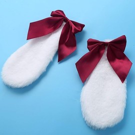 1 Pair Girls Bunny Plush Lop Ears Hair Clip Rabbit Furry Ears Ribbon Bow-knot Hair Hairpin Cosplay Headwear Easy to Wear Ornaments,and Accessories Clips and Barrettes Accessories (Red)