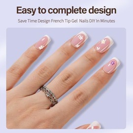 Misssix Uñas Postizas Xbasictips Con Punta Francesa, 150 Unidades, Cortas Y Cuadradas, De Gel Suave, Preformadas, Sin Limar, 3 En 1, Para Decoración D