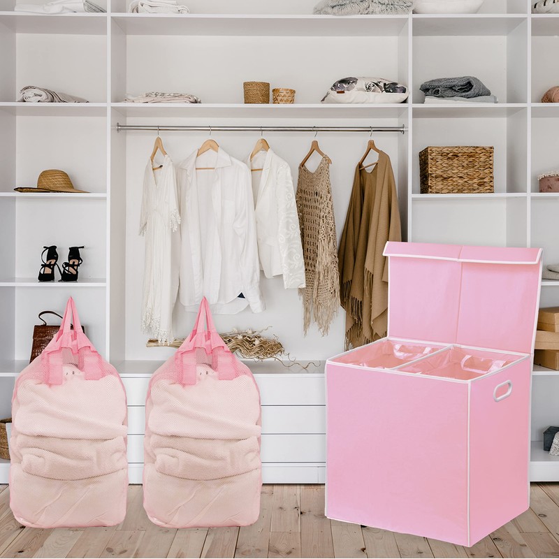 Simple Houseware Double Laundry Hamper with Lid and Removable Bags,