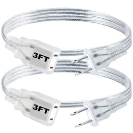 Rkoyes Upgraded 2 Pack Small Extension Cord 3ft, UL-Certified Polarized 2 Prong, Single Outlet Plug Male to Female, 18 AWG 250V 10A, Clear Extension Cord Indoor Thin, Invisible Mini Power Cable 3 Foot