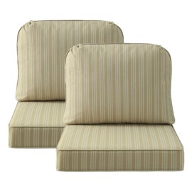 Supdurplus Outdoor Cushions for Patio Furniture Set of 2, 24"x24" Water Repellent Chair Cushions Removable Seat Bottom & Back Cushion Covers for Chair, Sofa, Couch, Beige Brown Stripe