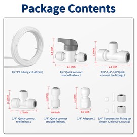 Professional 1/4" OD Tubing Water Line Kit for Refrigerator and Ice Makers, 16.4ft Ice Maker Water Line Kit for RO Water Systems with Fittings