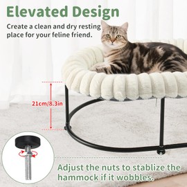 Sunhoo Elevated Cat Bed for Indoor Cats Raised Kitten Hammock Large High Puppy Cot Off Floor Self-Supporting Small Pet Chair with Metal Frame Washable Cushion Easy Assembly 23 * 17 * 8.3 in (White)