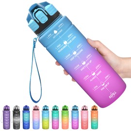 Coolfel Sports Water Bottle, 1 Litre 500 ml, Children's Leak-Proof Motivational Water Bottle with Time Marking, BPA-Free, Tritan Drinking Bottle for Girls, Boys, School, Cycling, Gym, Fitness