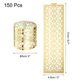 sourcing map 150Pcs Napkin Rings Laser Cut Foil Paper, Napkin Holder Hollow Napkin Bands for Weddings Party Serviette Table Decoration Restaurant (Reflective Gold, 6.7 x 2")