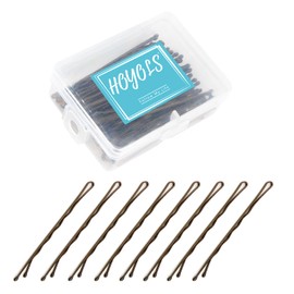 Hoyols Bobby Pin Brown, Grip Hairpins Secure Hold Wavy Slide Proof for Blonde Gold Hair Styling Pins for Thin Thick Women Bulk with Case 100 Count, 2 3/8 inch (Brown)