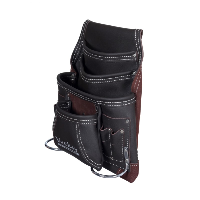 VEEKAY 10-Pocket Resin Finish Leather Tool Pouch with Carpenter's Nail
