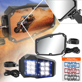 Pair of Universal Irregular Shape UTV Side View Mirrors w/Three Colors Decorative Frame+1.75" / 2" Clamp+White LED Lighting