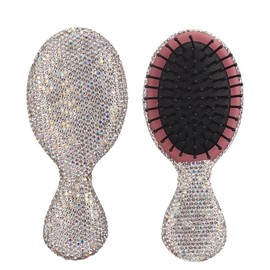 Blueshyhall Hair Brush with Rhinestone Glitter, Hair Brush without Pulling, Round, Hair Massage Brush Combs, Small Hair Brush for Thin Hair, Long Hair, Curls, On the Go (White)