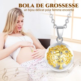 CELESTIA Pregnancy Angel Bola Necklace, Silver-Plated 18K Gold Spherical Pendant with Two Chains, Jewellery Gifts for Pregnant Mother Baby, Copper, No Gemstone