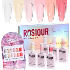 6PCS 18ml Jelly Gel Nail Polish Set- Hema Free Milky White Pink Nude Soak off Gel Polish Set with Swatch Board - Same Color Same Bottle Gel Colors Nail Art Manicure Salon DIY at Home for Women Girl