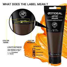 GOTIDEAL Acrylic Paint Burnt Umber Tubes(120ml, 4.1 oz) Non Toxic Non Fading,Rich Pigments for Painters, Adults & Kids, Ideal for Canvas Wood Clay Fabric Ceramic Craft Supplies (Burnt Umber)