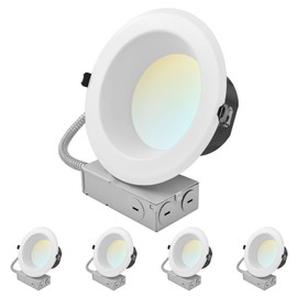 LUXRITE 6" Inch Commercial LED Recessed Light with J-Box, 5 Color Options 2700K - 5000K, 3 Wattages 10/17/21W, 0-10V Dimmable, CRI90, 1000/1800/2500 Lumens, 120-277V, Wet Rated, IC Rated (4 Pack)