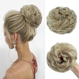TESS Hairpiece with Elastic Band, 55 g, Curly Hair Scrunchie with Hair, Medium Blonde Mix Blonde, Large Bun Hairpiece, Synthetic Hair Extension for Women and Girls