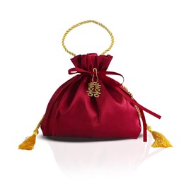Premium Silk Gift Bag - Gift Pouch - With Drawstring Closure - Pendant and String Included - Wedding or party favors - Jewellery storage - Coin purses - Valentine Gift (Pack of 12, Red)