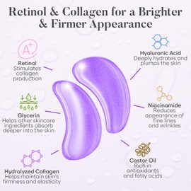 BLOOMORA Retinol & Collagen Under Eye Gel Patches (30 Pairs) | Eye Masks for Puffy Eyes | Under Eye Patches for Dark Circles & Puffiness | Under Eye Mask for Eye Care | Collagen Eye Patches