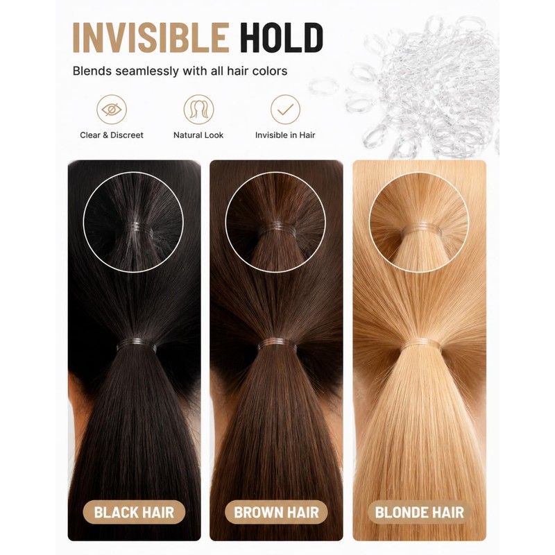 Runzefeng 1000 PCS Clear Elastic Hair Bands, Mini Hair Bands
