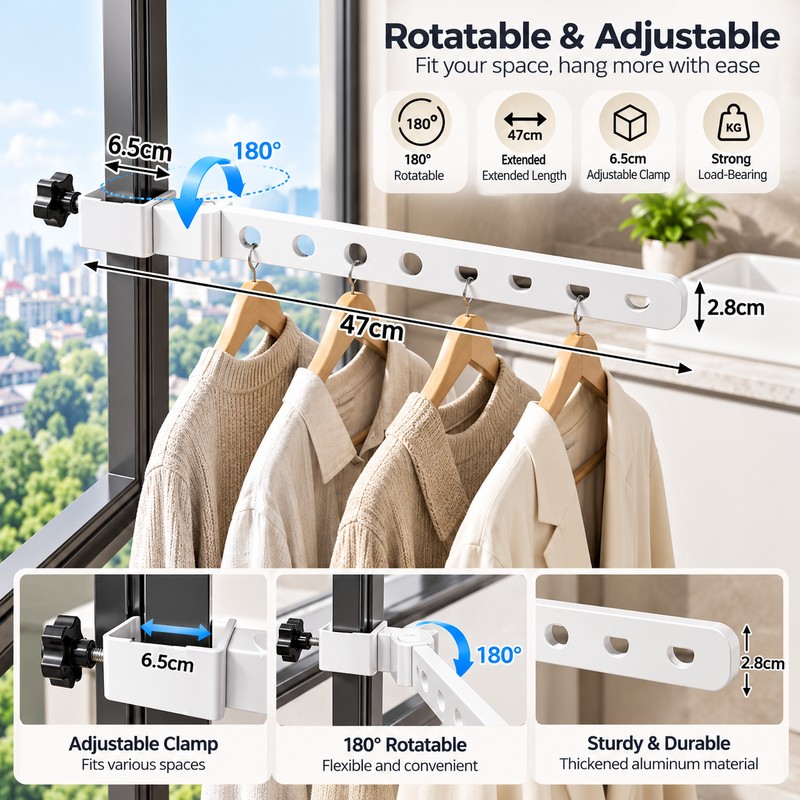 Rotatable Wall Mounted Clothes Hanger for Space-Saving Storage – Stainless